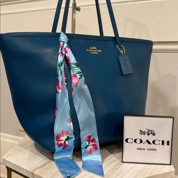 Coach Taxi Teal Leather Tote Bag - Picture 1 of 17